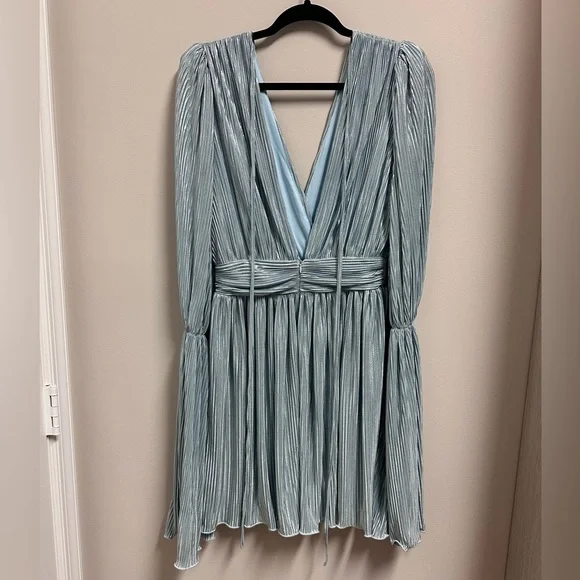 Elegant Vintage Dress Silver V-Neck Ballon sleeves Cinched waist - Size L - Picture 11 of 11